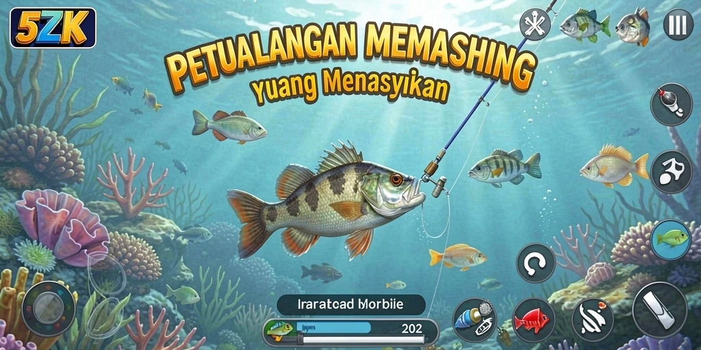 Tampilan gameplay 5ZK dengan suasana memancing yang indah dan menantang.