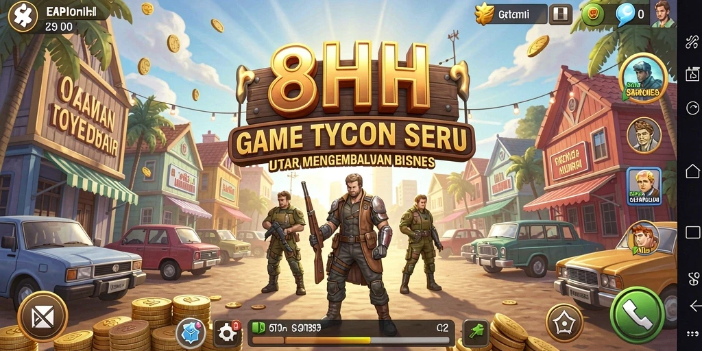 Screenshot gameplay 8HHH menunjukkan pengalaman manajemen bisnis yang seru.