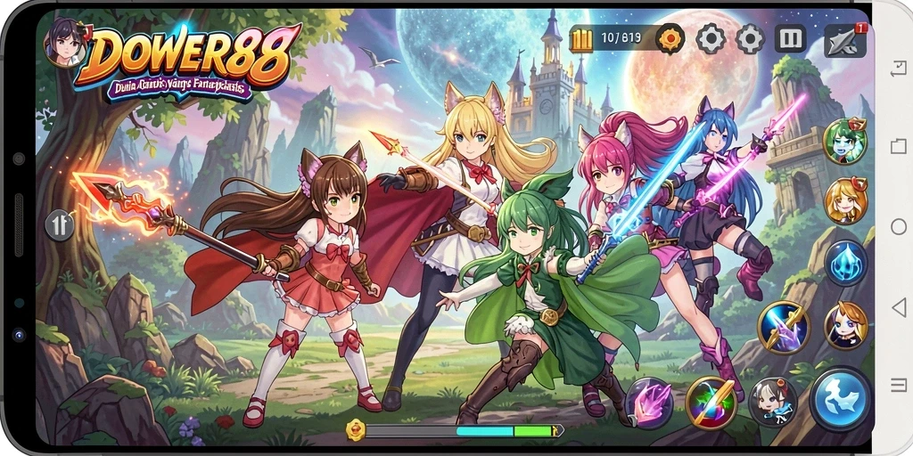 Tampilan gameplay DOWER88 yang penuh aksi dan karakter menarik.