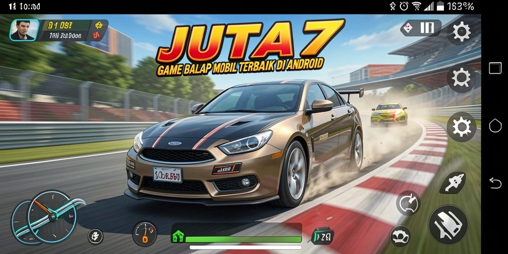 Screenshot gameplay balapan JUTA7 yang mendebarkan.
