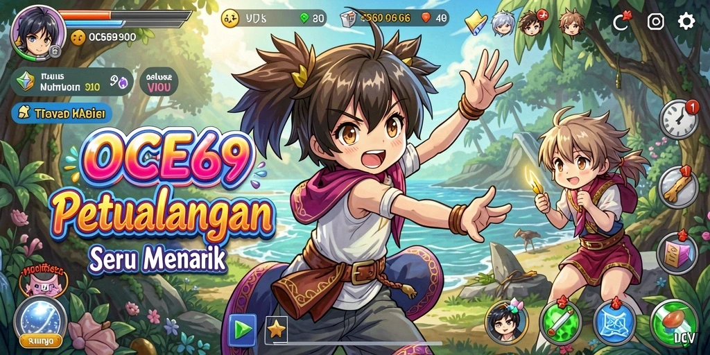 Tampilan gameplay OCE69 yang menarik dengan karakter karakter anime.