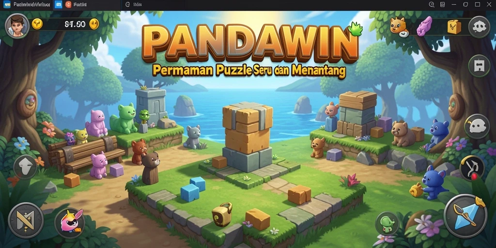 Tampilan gameplay menarik dari PANDAWIN dengan banyak puzzle.