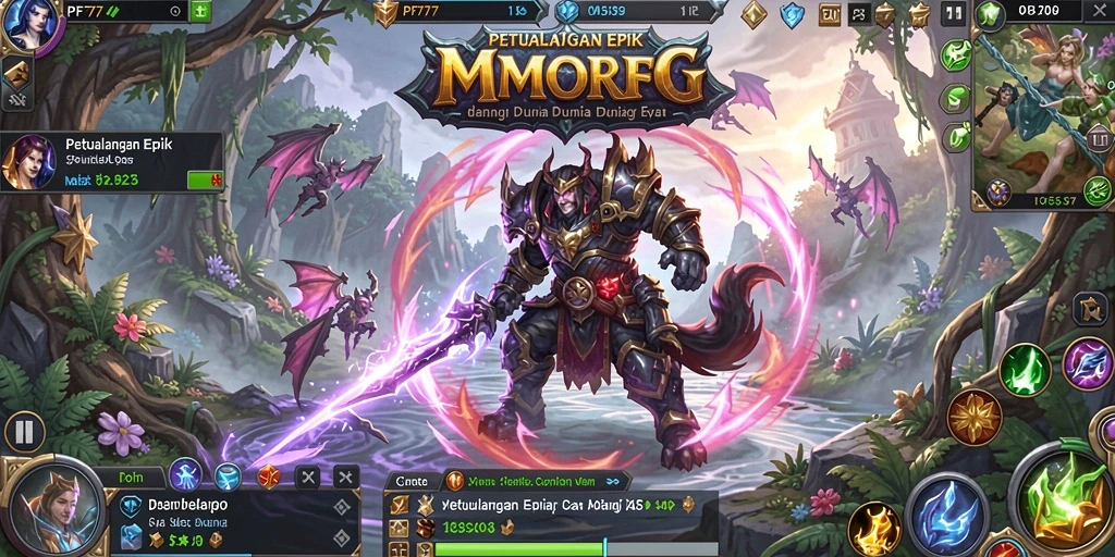 Screenshot gameplay PF777 menampilkan pertempuran seru dalam dunia MMORPG.