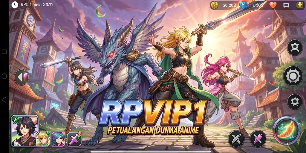 Screenshot gameplay RPVIP1 dengan karakter anime yang menawan.