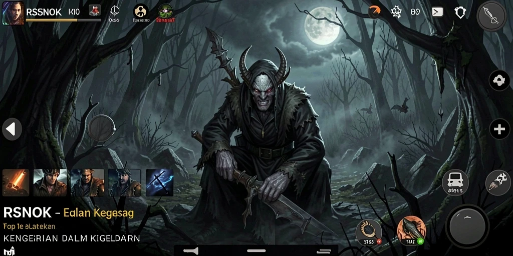 Screenshot gameplay RSNOK menunjukkan suasana menyeramkan yang mendebarkan.