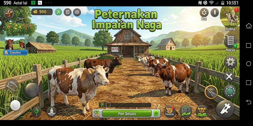 Tampilan gameplay S80 yang menampilkan ladang subur dan aktivitas bertani.