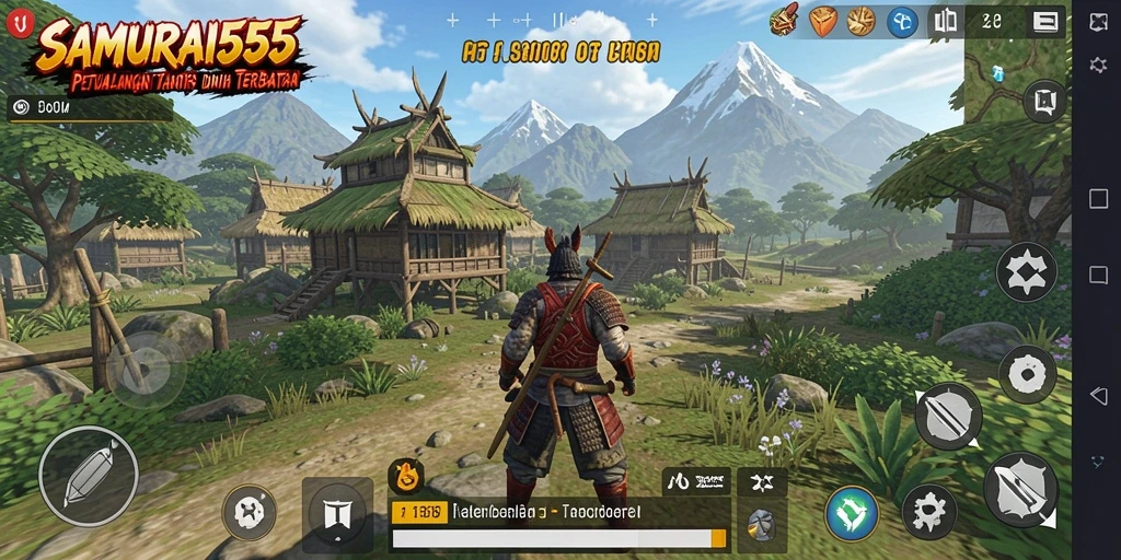 Tangkapan layar dari gameplay SAMURAI555 yang menampilkan eksplorasi dunia terbuka.