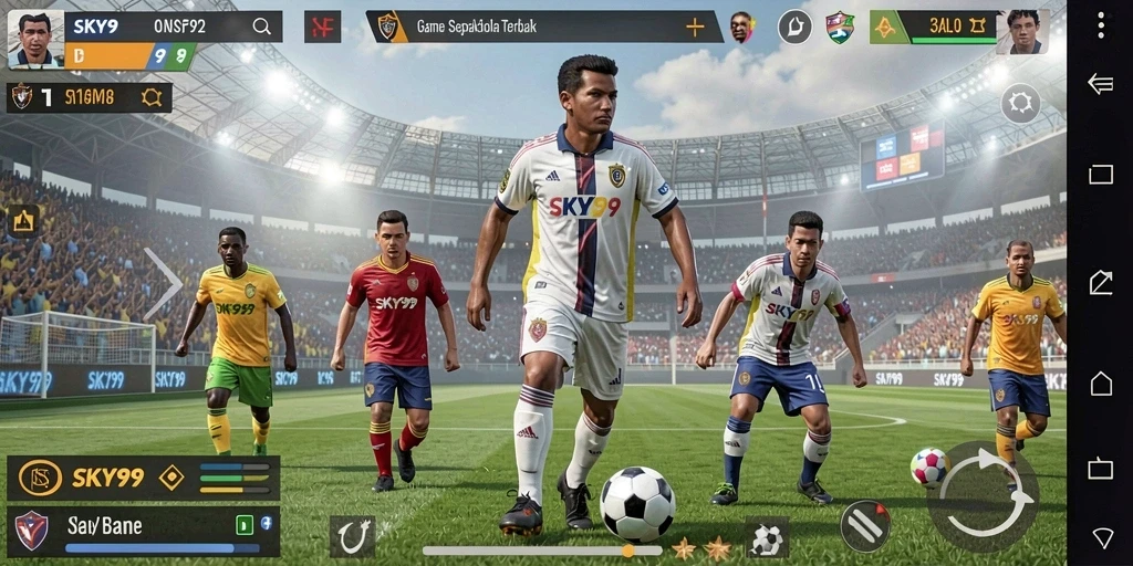 Tampilan gameplay intens saat memainkan SKY99 di lapangan sepak bola.