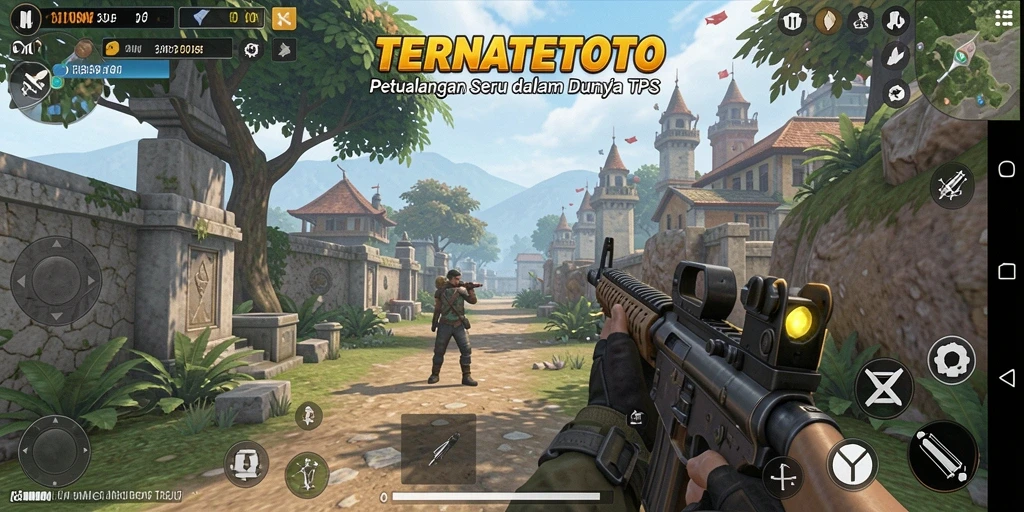 Screenshot utama TERNATETOTO menunjukkan aksi mendebarkan dalam gameplay TPS.