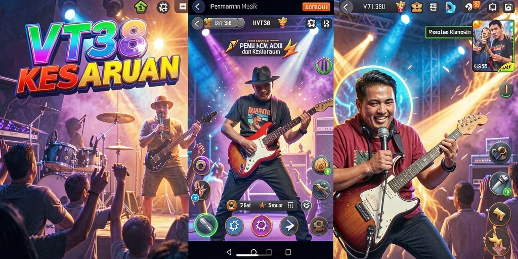 Tampilan gameplay VT38 dengan iringan musik yang energik.