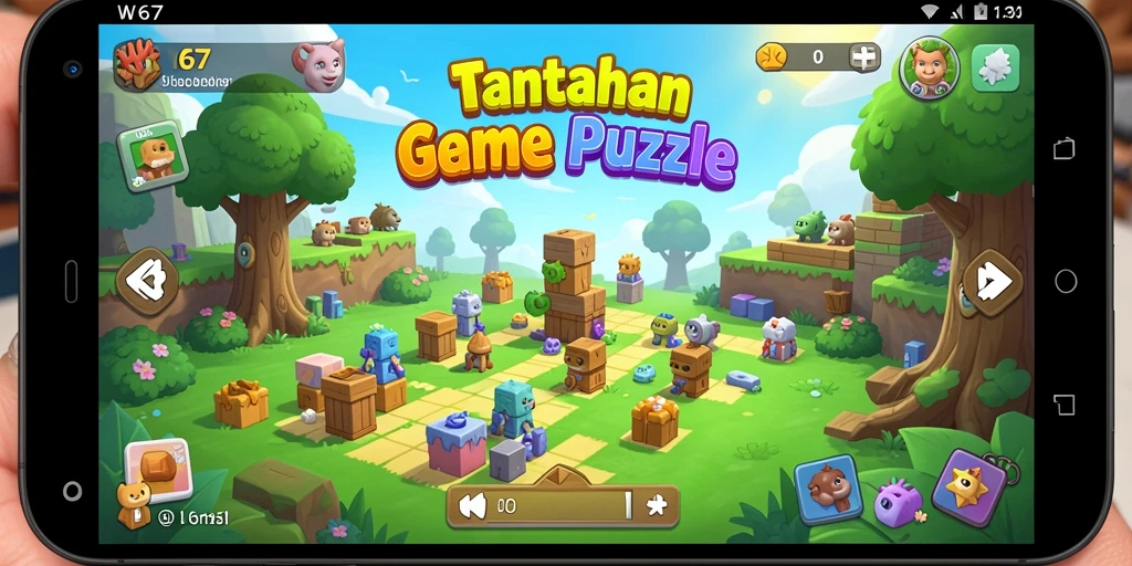 Screenshot utama W67 menampilkan gameplay Puzzle yang mendebarkan.
