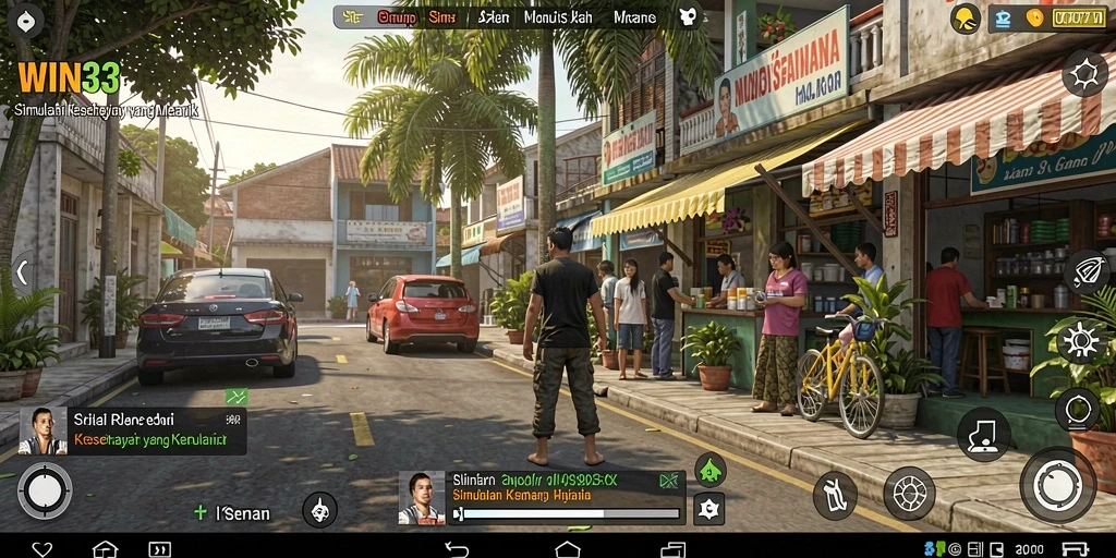 Tangkapan layar utama WIN33 menampilkan gameplay yang mengasyikkan dan interaksi karakter.