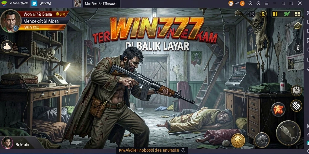 Tampilan mencekam dari gameplay WIN777 dengan suasana gelap dan teror.
