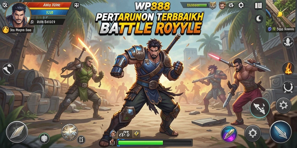 Screenshot WP888 menampilkan aksi seru pertempuran Battle Royale.